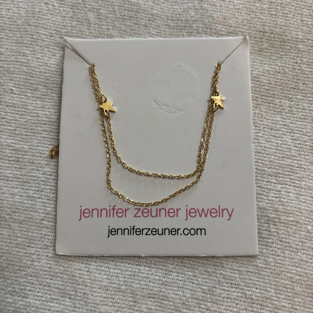 JZJ Jennifer Zeuner Gold Tone Dainty Double Strand Star Charm Necklace 18"